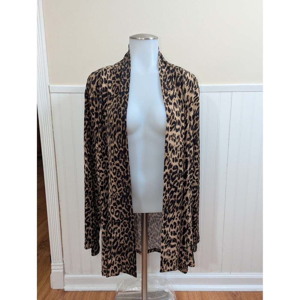Vince‎ Camuto Cardigan Leopard Print Open Front Jersey Large